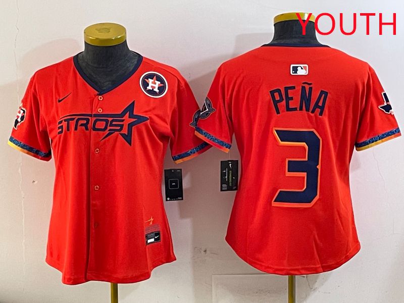 Youth Houston Astros #3 Pena Orange Fourth generation Joint Name Nike 2025 MLB Jersey style 6